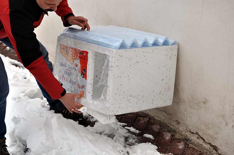 Eskişehir'de, sosyal medya aracılığıyla bir araya gelen Düş Bahçesi Çocukları Topluluğu üyeleri, kış mevsiminde sokak kedilerinin barınması amacıyla kentte belirlediklere alanlara "kedi evleri" yerleştiriyor.