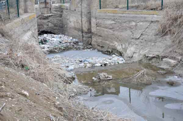 Alkol şişeleri, plastik poşetler, araç lastikleri ve çeşitli atıkların yer aldığı kanalda, su seviyesinin düşük olması göze çarptı.