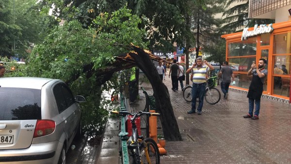 Eskişehir’de aniden bastıran yağmur ve dolu hayatı olumsuz etkilerken devrilen ağaçlar araçlara zarar verdi, çok sayıda araç 
Eskişehir'de 16.00 saatlerinde aniden başlayan yağmur ve dolu vatandaşları hazırlıksız yakaladı.