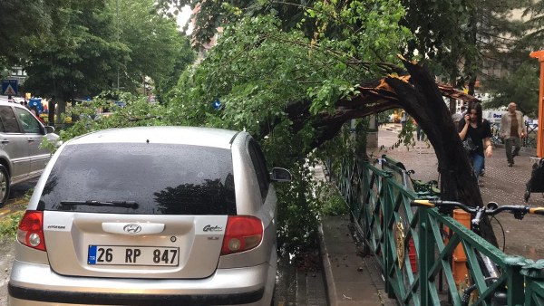 Eskişehir’de aniden bastıran yağmur ve dolu hayatı olumsuz etkilerken devrilen ağaçlar araçlara zarar verdi, çok sayıda araç 
Eskişehir'de 16.00 saatlerinde aniden başlayan yağmur ve dolu vatandaşları hazırlıksız yakaladı.