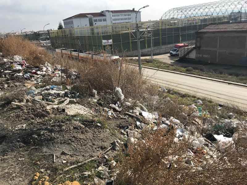 Farklı türden atık malzemelerin yer aldığı alanda bazı çöplerin ise önceden yakıldığı ve küllerinin orada bırakıldığı görülüyor.