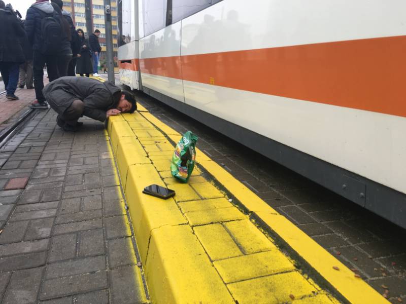 Görgü tanıklarından tramvayda yolcu olarak bulunan Çağlar Bayram olayı şöyle anlattı: "Bir araba kediye çarptı. Arka ayağından sakatlandı. Kedi can haliyle tramvayın altına kaçtı. Vatman da bunu gördü. Vatman kediye zarar vermemesi için vatman tramvayı durdurdu."