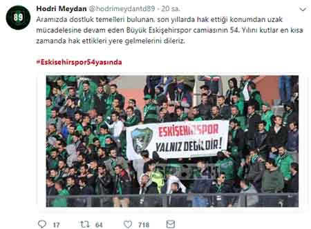 19 Haziran 1965’te kurulan Anadolu Yıldızı Eskişehirspor’un, 54. Yaş günü spor ve siyaset camiasının önemli isimlerinin de arasında olduğu yüzlerce kişi tarafından Twitter ve Facebook’ta paylaşım rekoru kırdı