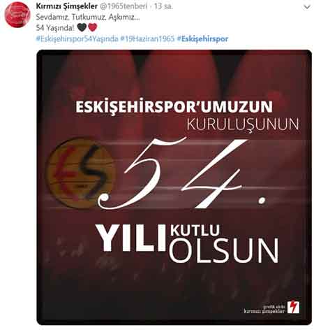 19 Haziran 1965’te kurulan Anadolu Yıldızı Eskişehirspor’un, 54. Yaş günü spor ve siyaset camiasının önemli isimlerinin de arasında olduğu yüzlerce kişi tarafından Twitter ve Facebook’ta paylaşım rekoru kırdı