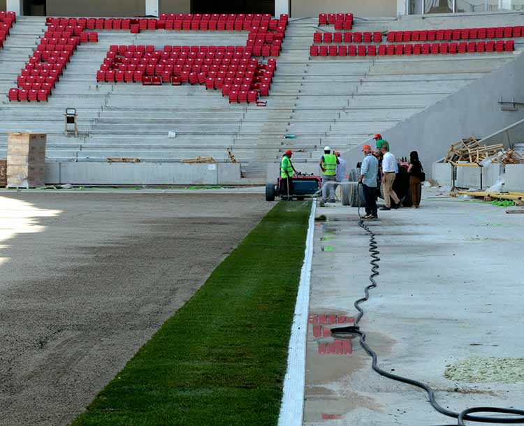 Eskişehir'de inşası tamamlanmak üzere olan 35 bin kişilik yeni stadın çim serme işlemine başlandı.