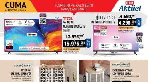 Bim 1-4 Ekim 2024 indirim kataloğu: BİM'e Android TV, Evcil Hayvan Ürünleri, Düdüklü Tencere Geliyor!