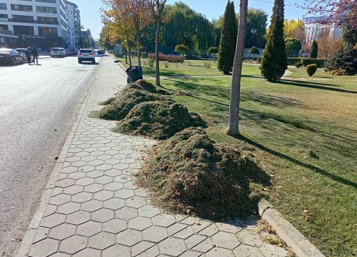 Eskişehir'deki kaldırıma bırakılan çimler geçişi zorladı